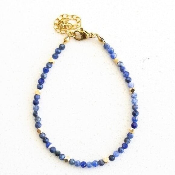 LOVELY BLUE SAPPHIRE Gemstone Beaded Bracelet Dainty Jewelry Sapphire blue - Picture 6 of 9